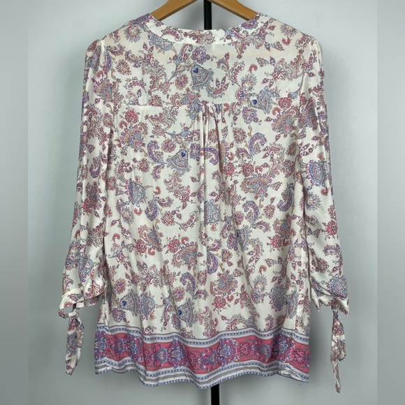 Adrienne Vittadini Multicolor Paisley Floral 3/4 Sleeve Boho Blouse - Picture 7 of 7